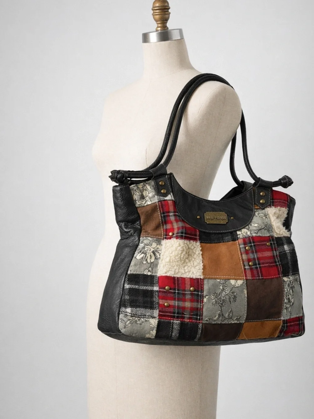 Patchwork Faux Leather Bag in Black and Red by WALL FLOWER WALLFLOWER